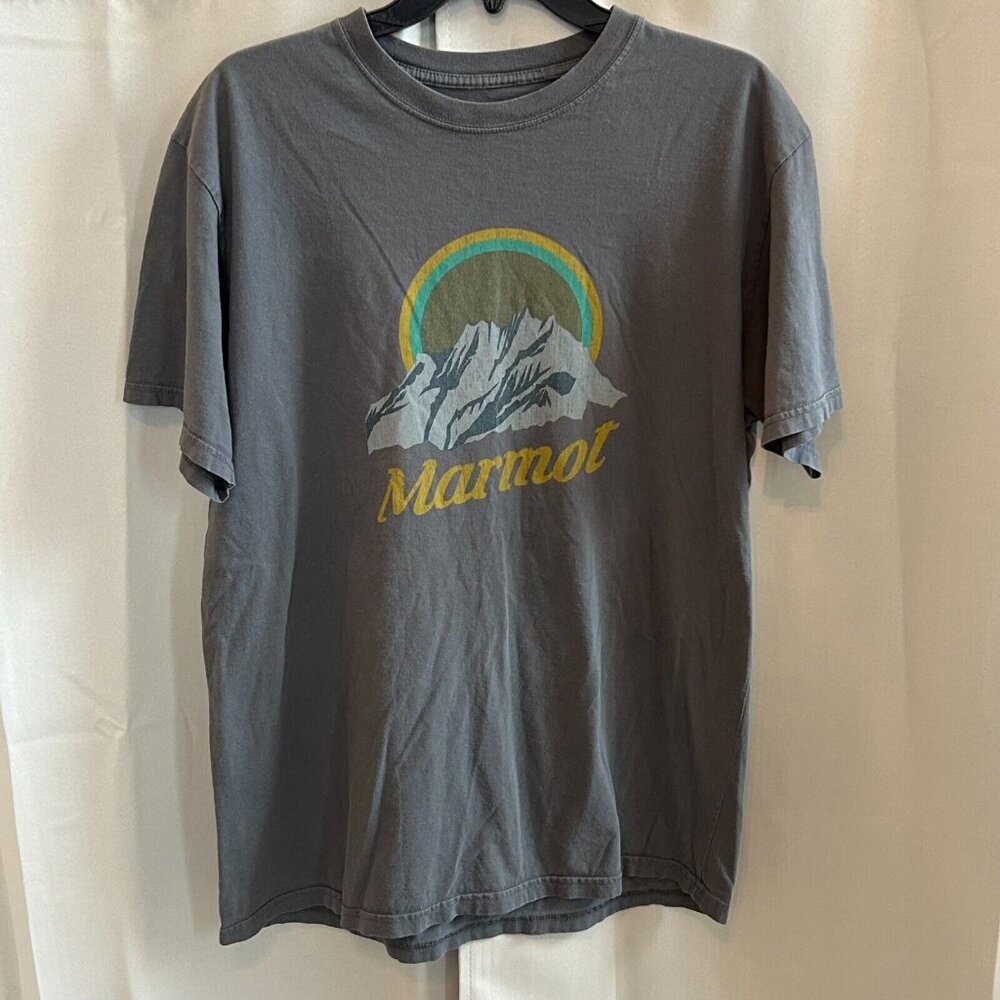 Marmot Mens Shirt Large Gray Mountain Peak Outdoor Logo Graphic Coastal 17286x